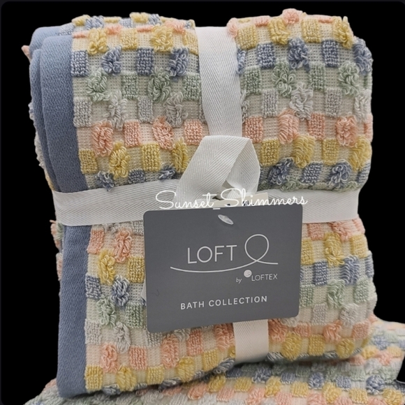 8pc Loft Spring / Easter Pastel Rainbow Check Bath Hand Washcloth Towel Set New - Picture 2 of 7